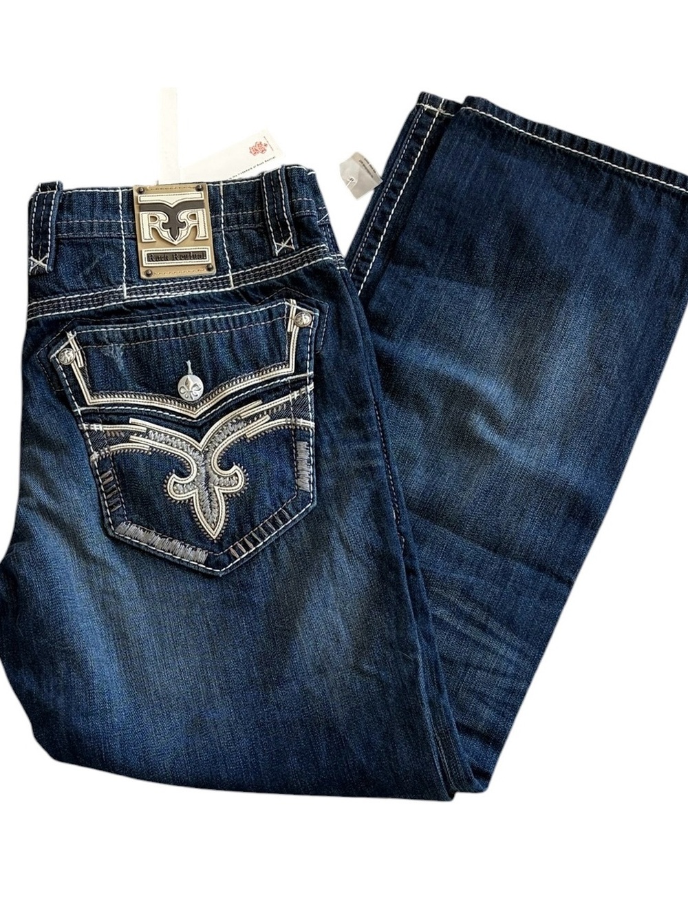 Rock Revival Men’s Indigo Blue Embroidered Back Pocket Straight Jeans Sz 38 - Picture 2 of 13